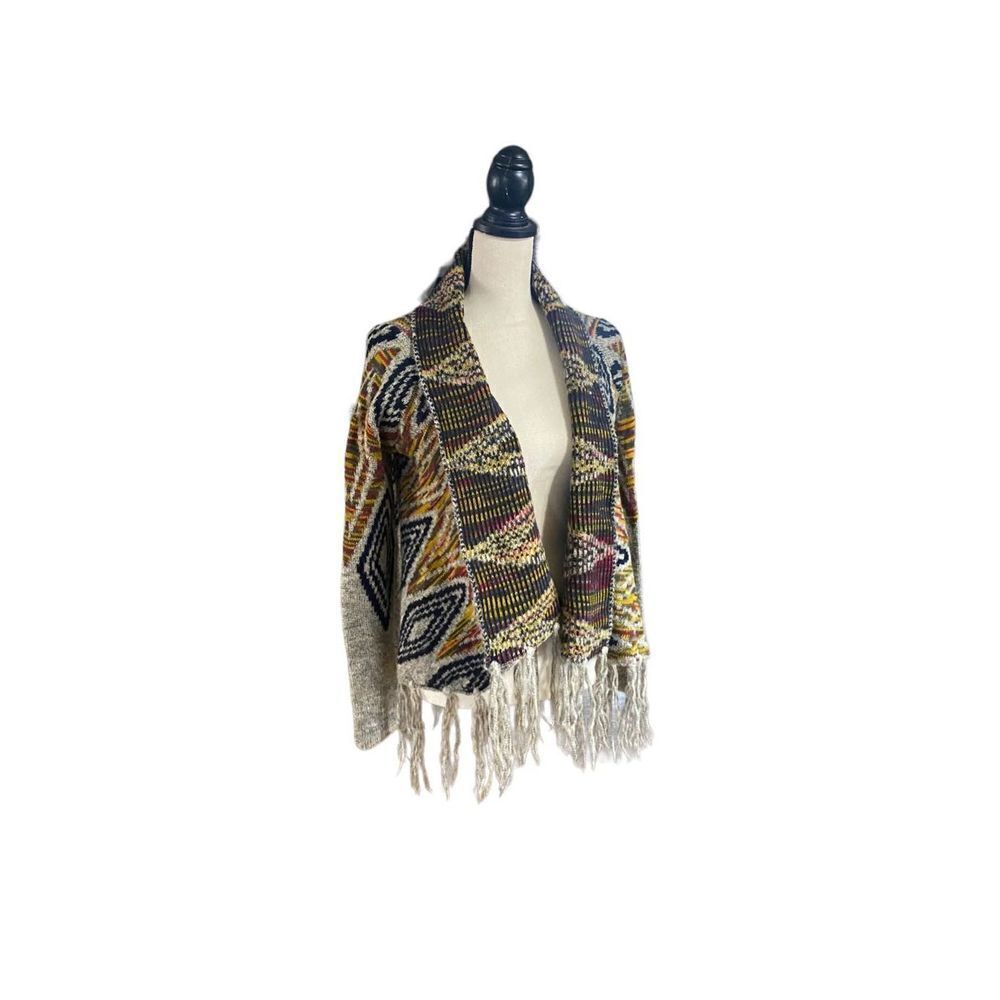 Womens Nostalgia open front Aztec sweater with fringe size S